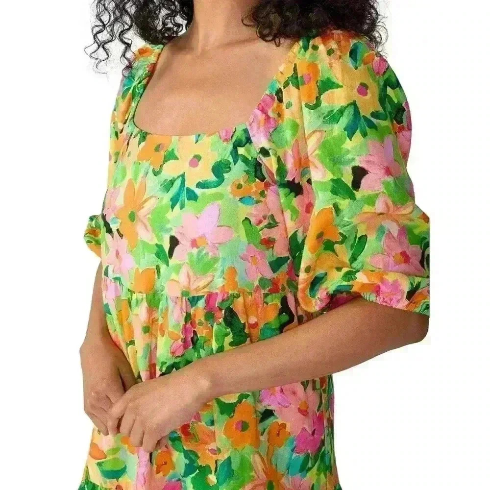 NWT Sanctuary Green Scoop Neck Boho Floral Midi Dress  Size XL